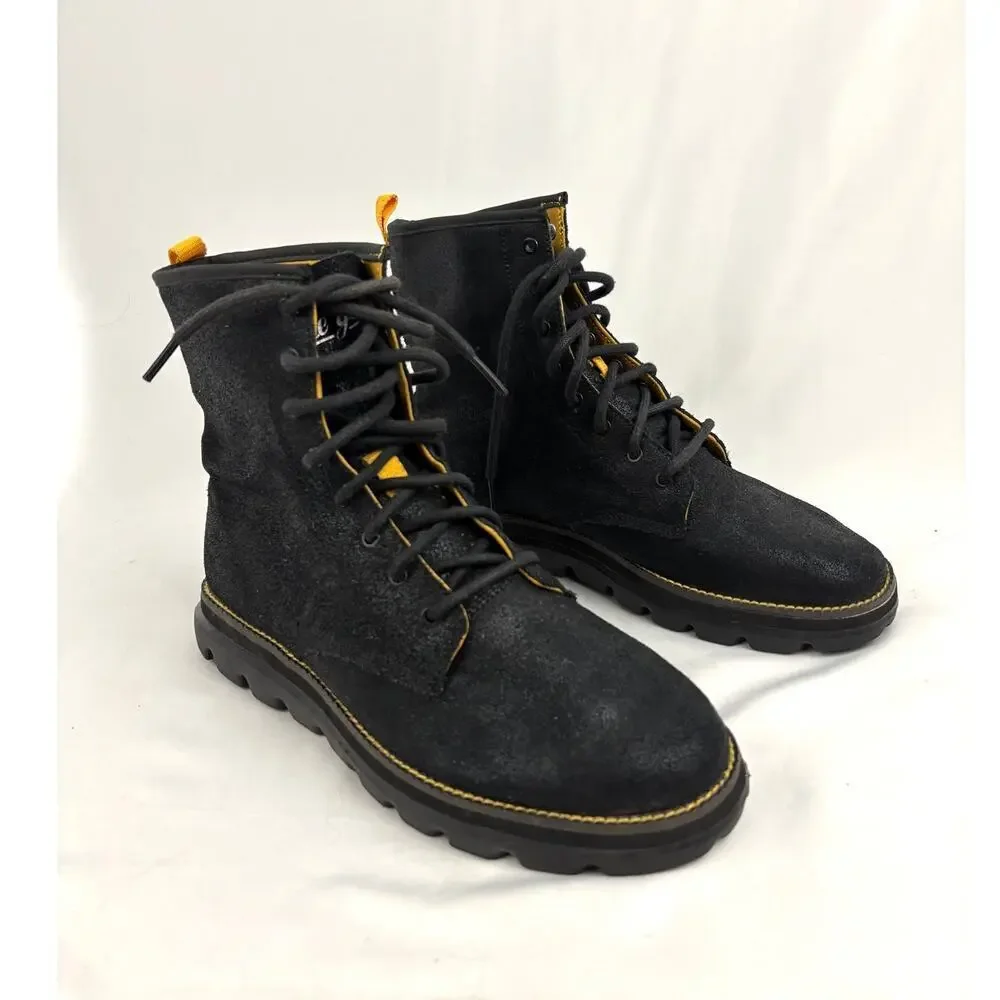 Skechers Black‎ Suede Leather Lace Up Boots 7.5 Women's Ankle On the Go